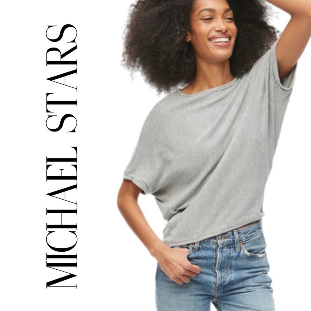 MICHAEL STARS ELLIE ELBOW SLEEVE TOP IN HEATHER GRAY XL